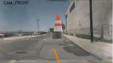 Inserted traffic cone with overly large scale.